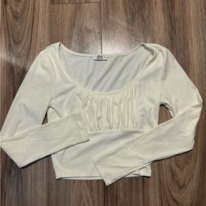 Ardene White Ruched Crop Blouse 3/4 Sleeve